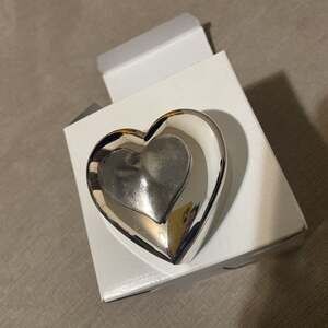Silver Heart Shaped Trinket Box with Inner Heart Design inside black velvet lini